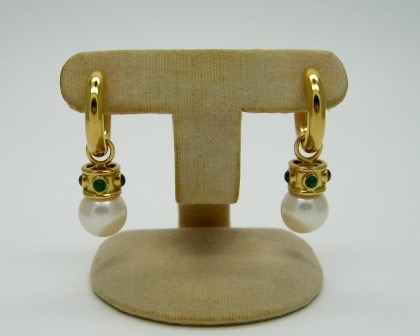 Yellow Gold Hoop Earrings with Detachable Pearl Ear-hangers