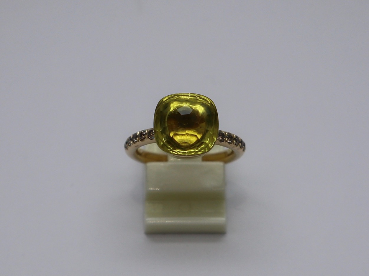 Lemon Quartz with Brown Diamond Ring