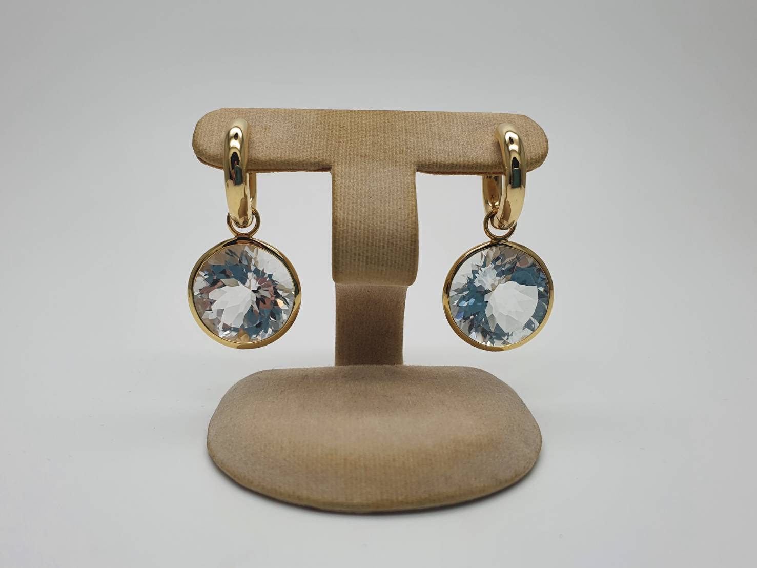 Yellow gold hoop earrings with White Topaz Ear-hangers