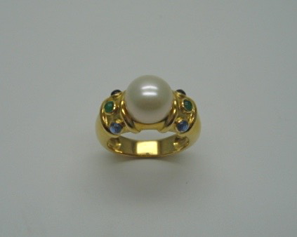 Freshwater Cultured Pearl and Coloured stones Ring