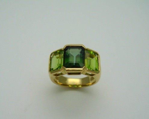 Green Tourmaline and Peridot Ring