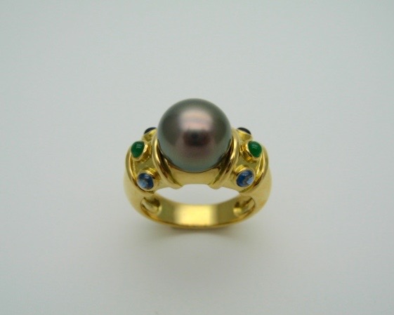 Tahitian Cultured Pearl and Coloured Stones Ring