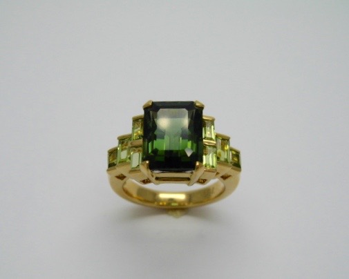 Green Tourmaline and Peridot Ring