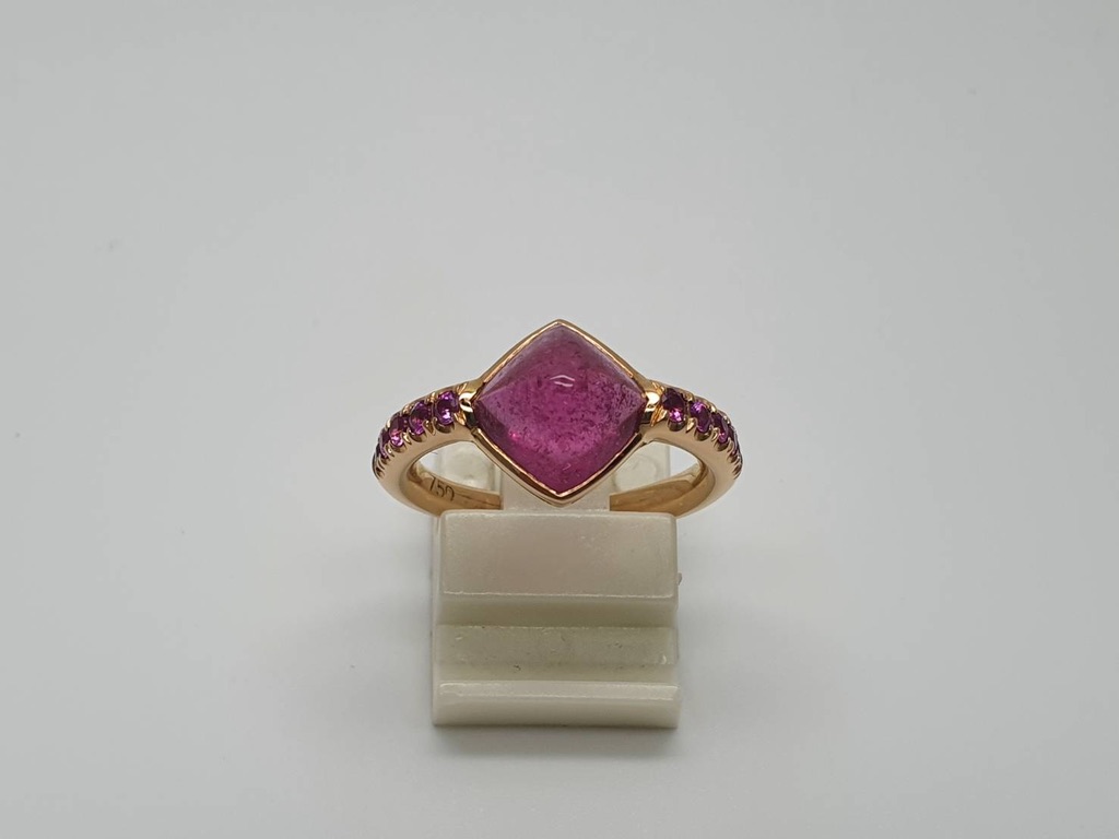 Rubellite Sugar-loaf and Pink Sapphire Ring