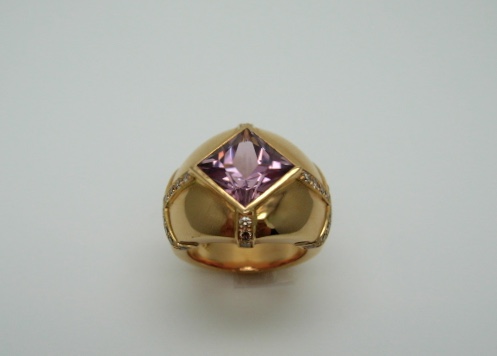 Pink Toumarine with Brown Diamonds Ring