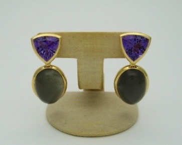  Amethyst Earrings with Detachable Grey Moonstone Ear-hangers