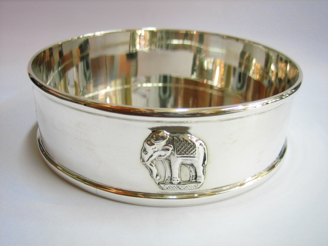sterling silver Silver wine coaster decorated with four elephants