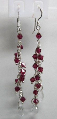 sterling silver Dangling Silver Earrings with Colored Crystal Beads
