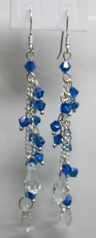 sterling silver Dangling Silver Earrings with Colored Crystal Beads