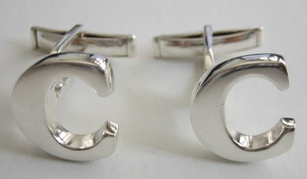 sterling silver Alphabet Cuff Links/Cufflinks (Letter C).