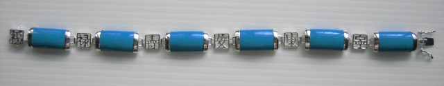 sterling silver Synthetic Turquoise Bracelet with Chinese Characters