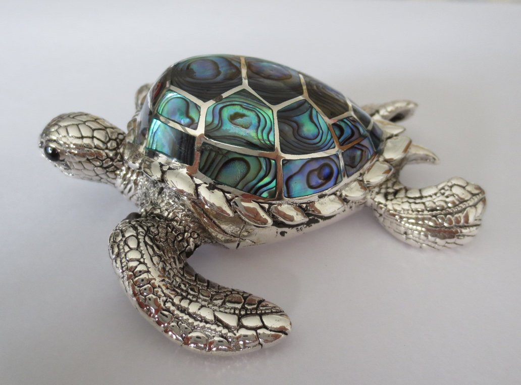 sterling silver Silver Turtle Figurine with Abalone Inlay 